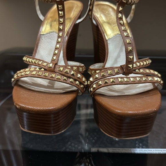 Michael Kors Studded Brown Platform Sandals - Picture 3 of 5